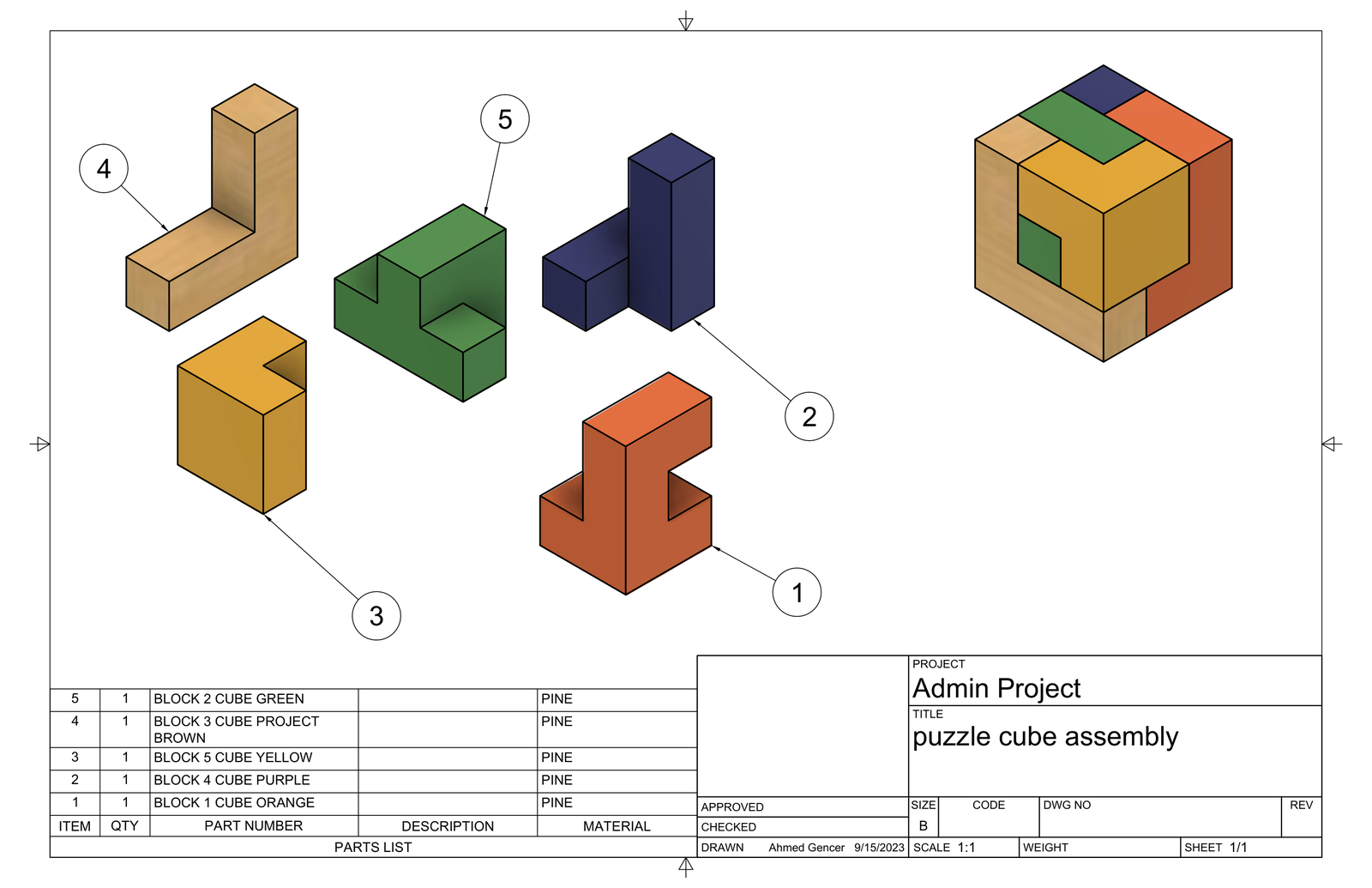 Puzzle cube assembly drawing